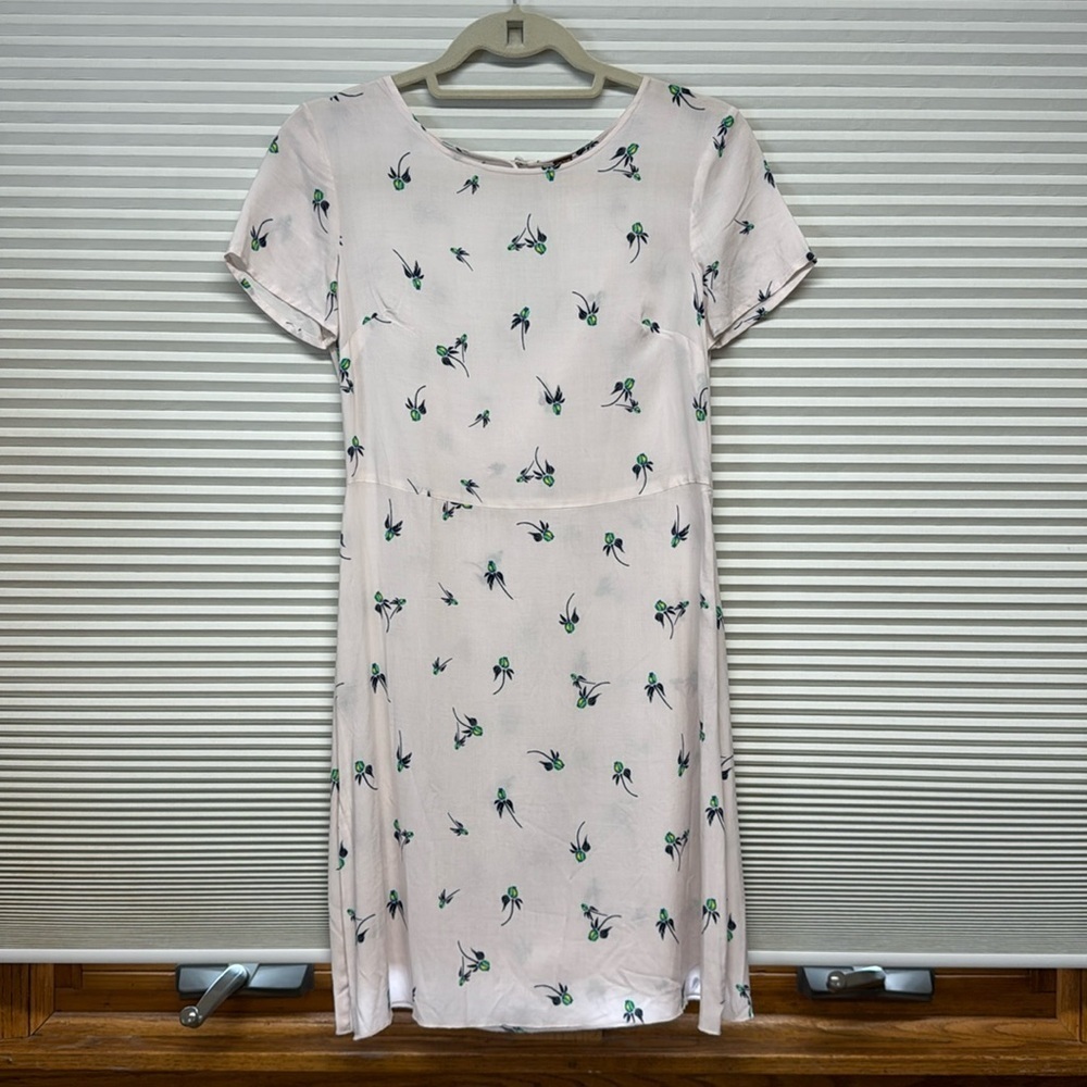 Free People Light Blush Pink Floral Print Sheer Short Sleeve Shift Dress